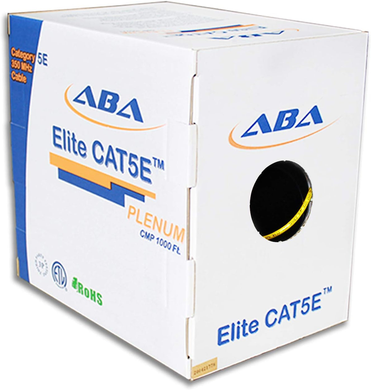 CAT5E Plenum Ethernet Cable 1000ft UTP 24AWG Solid Bare Copper Yellow Q3999