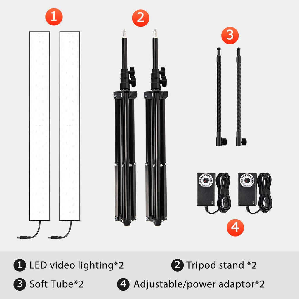 LED Video Light 2 Packs 5500K Dimmable with Tripod Stand H481