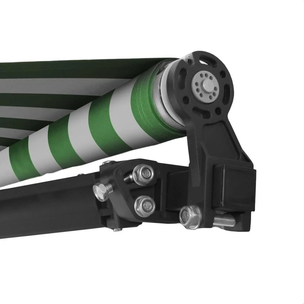 Black Frame Motorized Retractable Patio Awning 13&x10& Green/White H24160