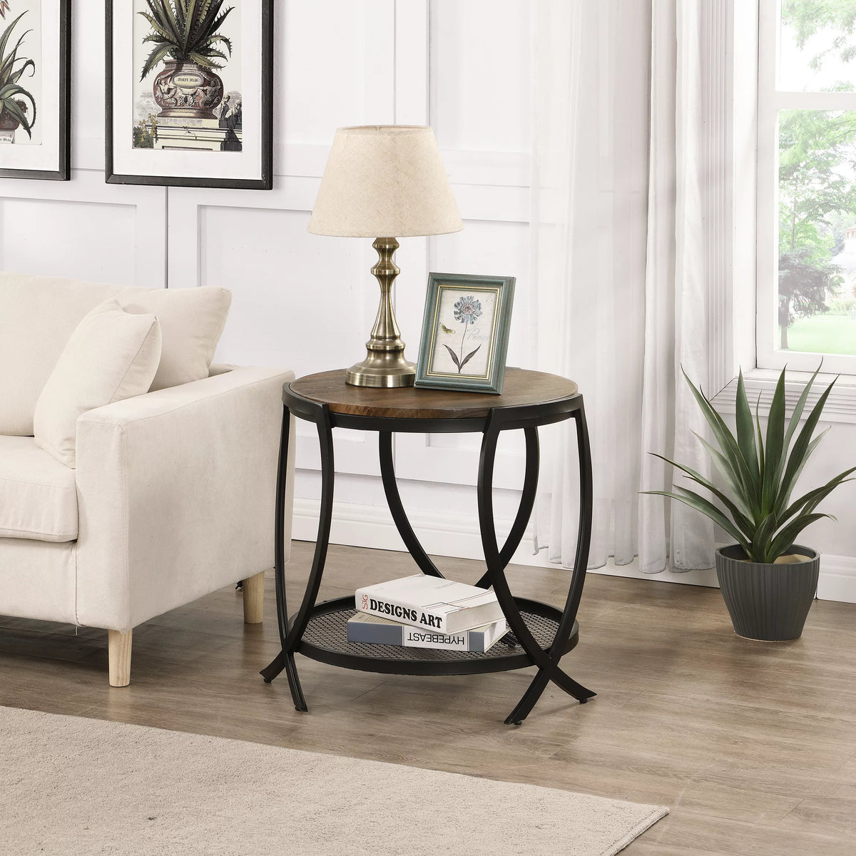 Brown 2-Tier Round End Table L353