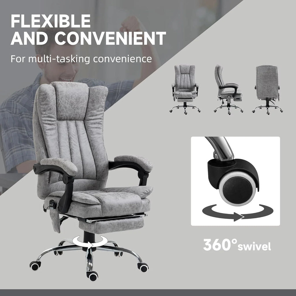Gray Microfiber High Back Office Chair with Massage and Footrest U646279