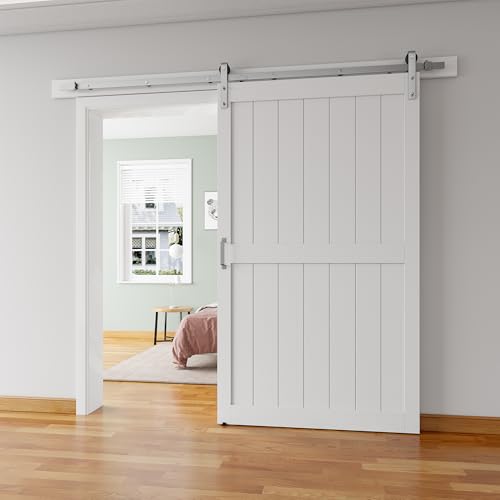 48''x84'' White H-Frame Sliding Barn Door with Hardware Kit A8014