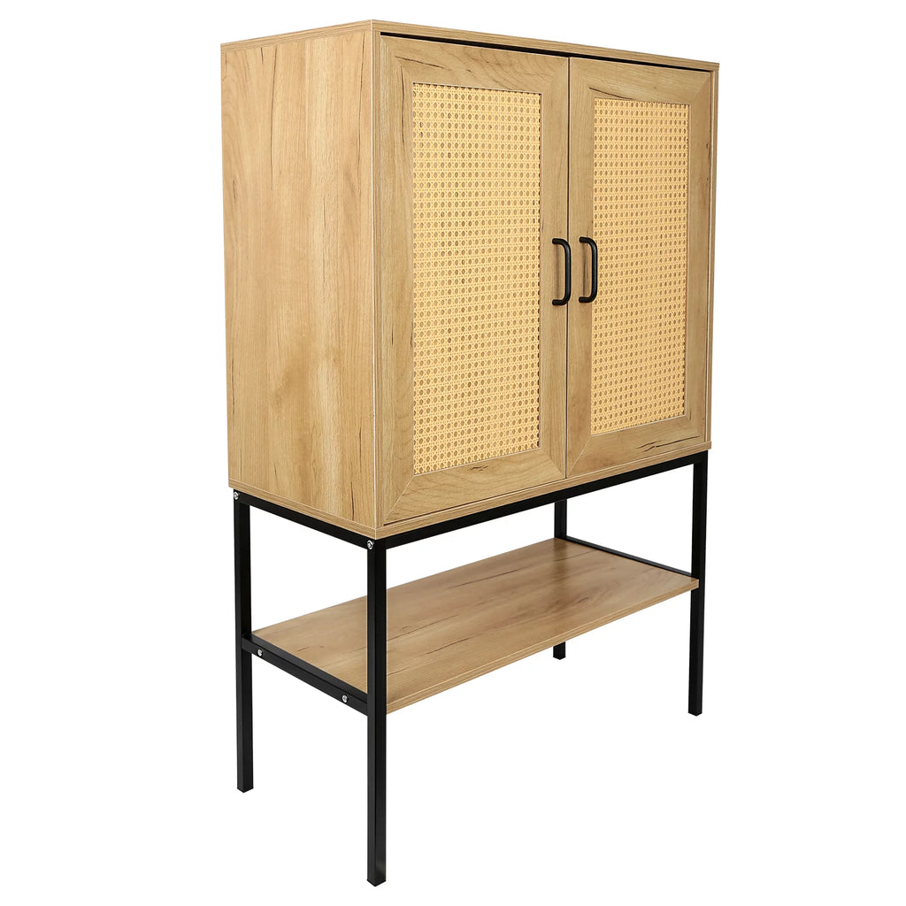 Rattan Doors Free Standing Storage Cabinet with Bottom Shelf H556037