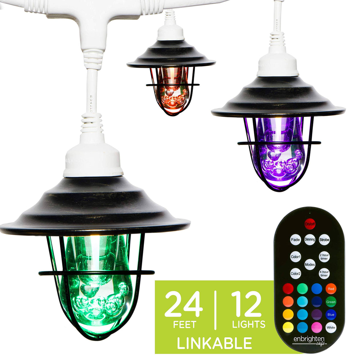 Vintage Color-Changing LED Cafe Lights 12 Bulbs 24 ft. White Cord K560