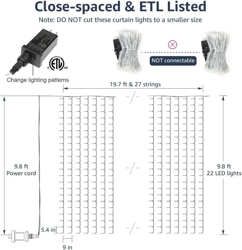 306 LED Curtain Lights with 18 Hang Down String Lights L3381