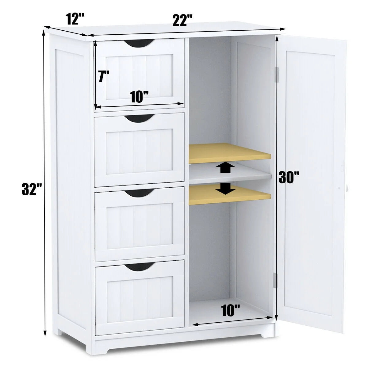 White 4 Drawer Wooden Bathroom Cabinet M392350
