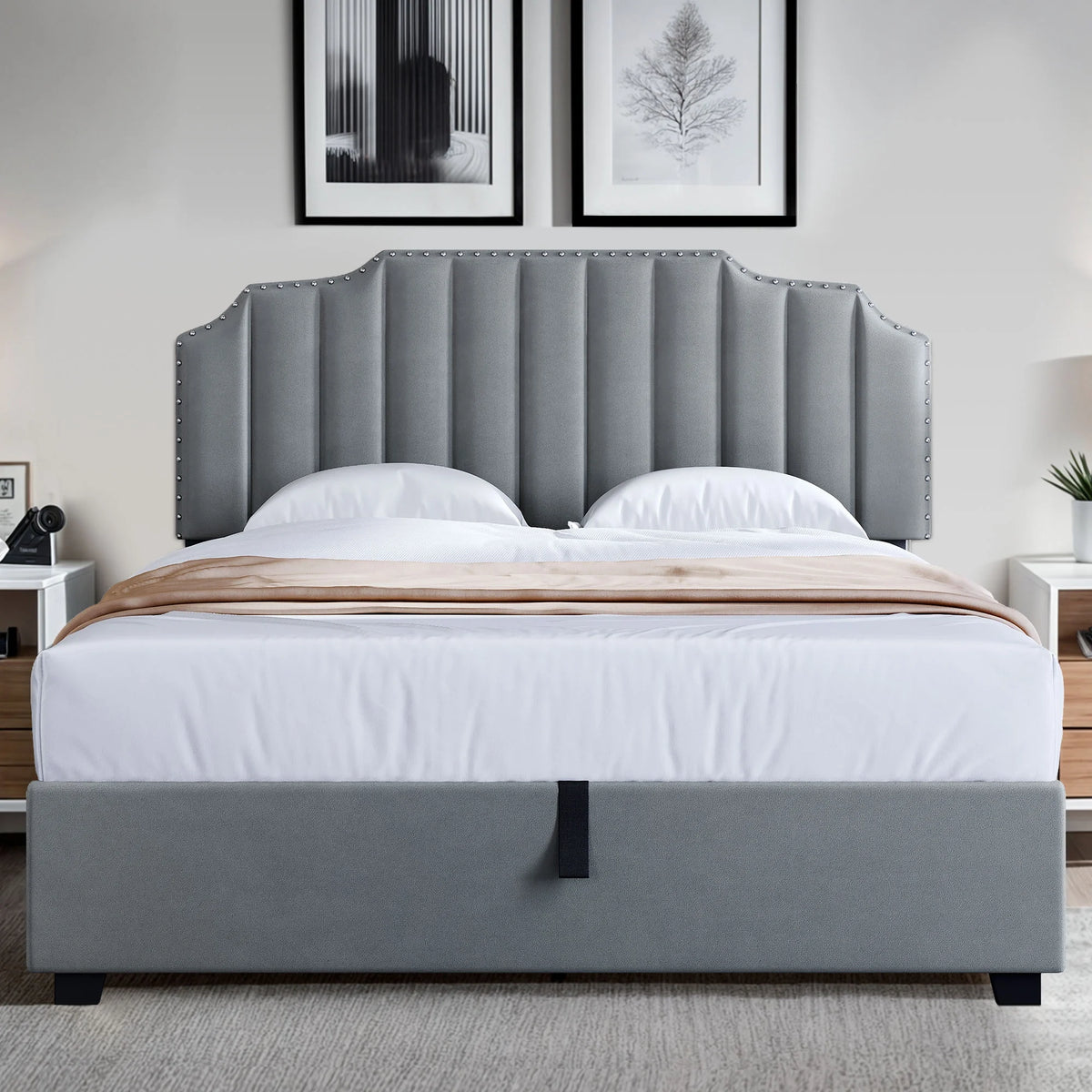 King Lift Up Storage Velvet Upholstered Platform Bed Frame M53067