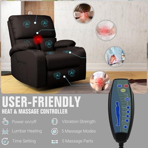 Black Faux Leather Massage Rocking Recliner Chair X76167