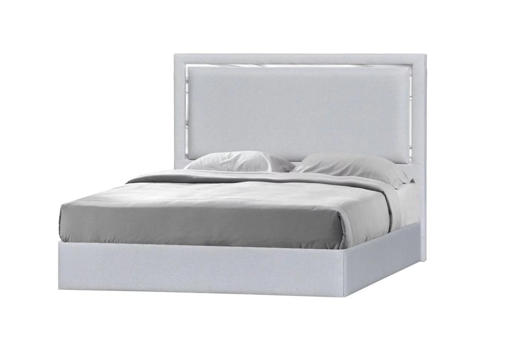 Silver Grey Woven Canvas Fabric King Platform Bed E849