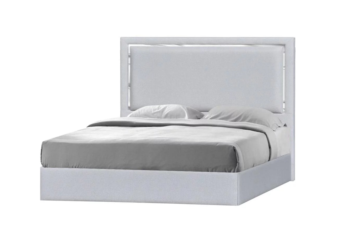 Silver Grey Woven Canvas Fabric King Platform Bed E849