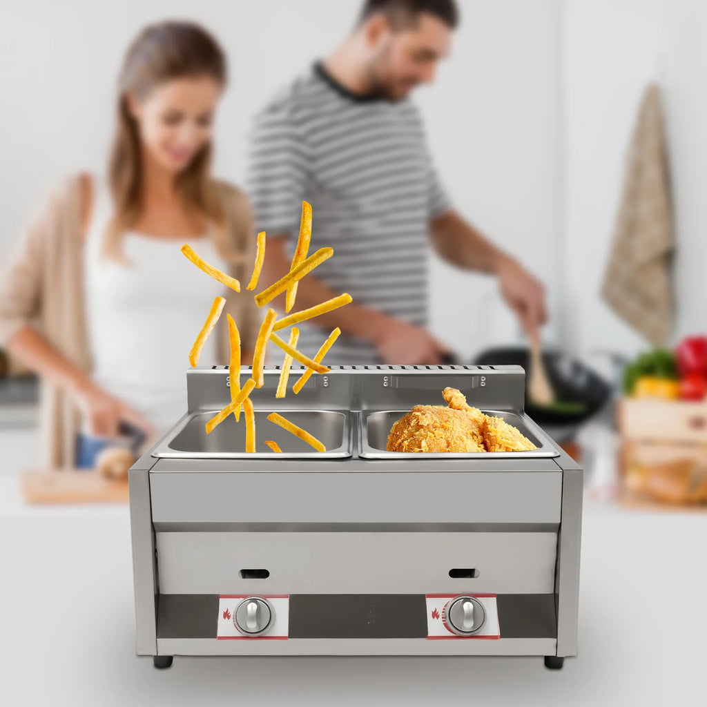 2 Burner Stainless Steel Gas Deep Fryer 12L R23329