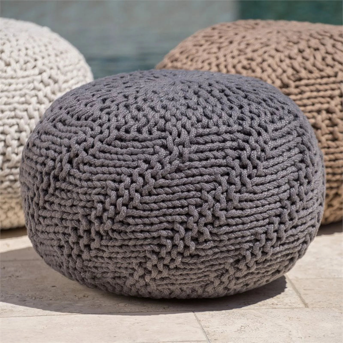 Dark Gray Fabric Outdoor Pouf D16727