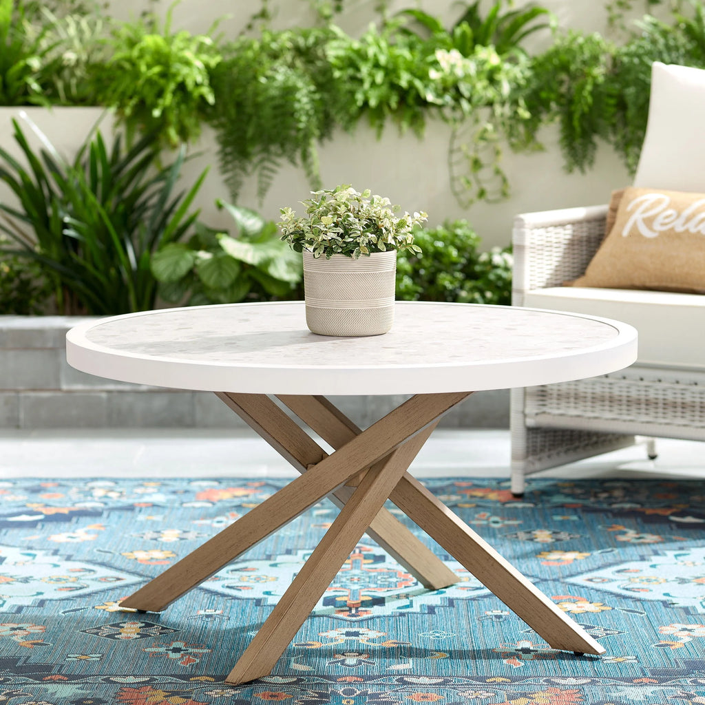 White Round Outdoor Tile-Top Coffee Table R7921