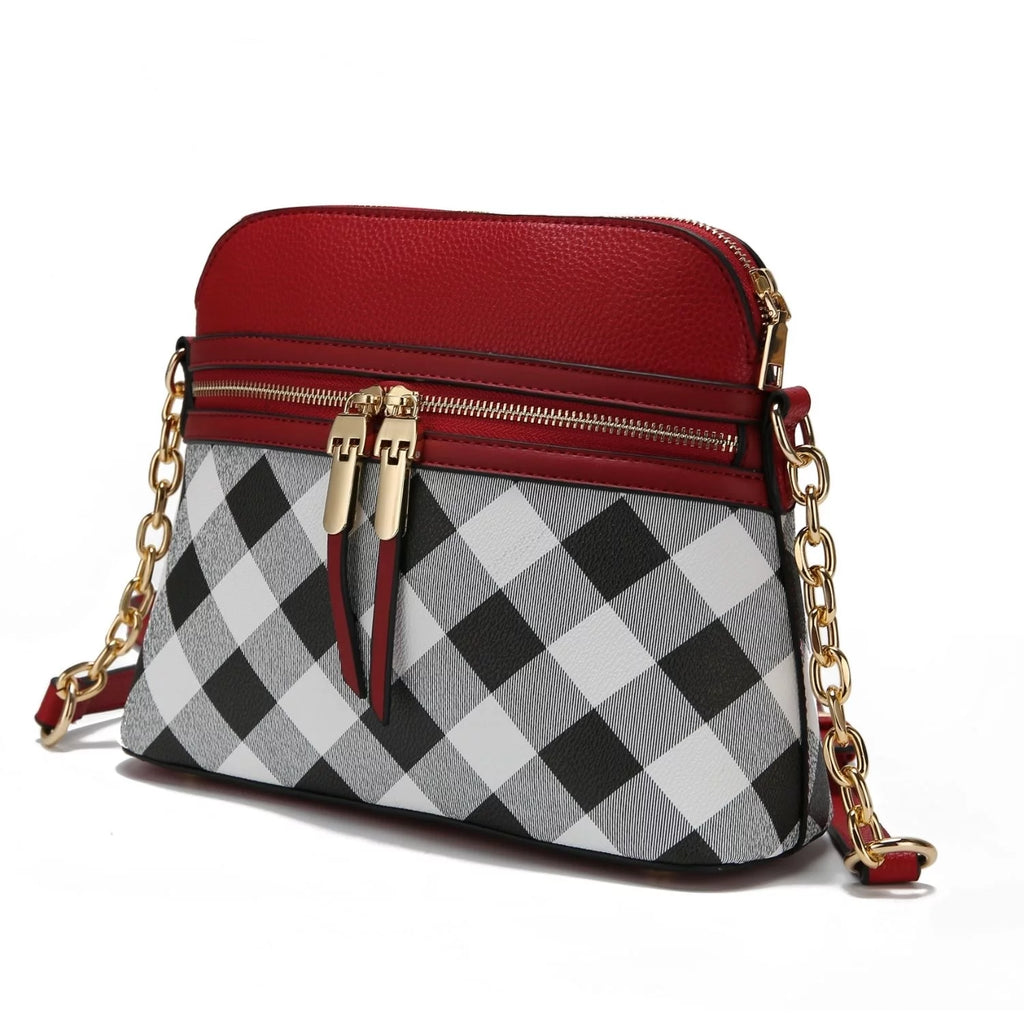 Navy Checkered Vegan Leather Crossbody Handbag K6796