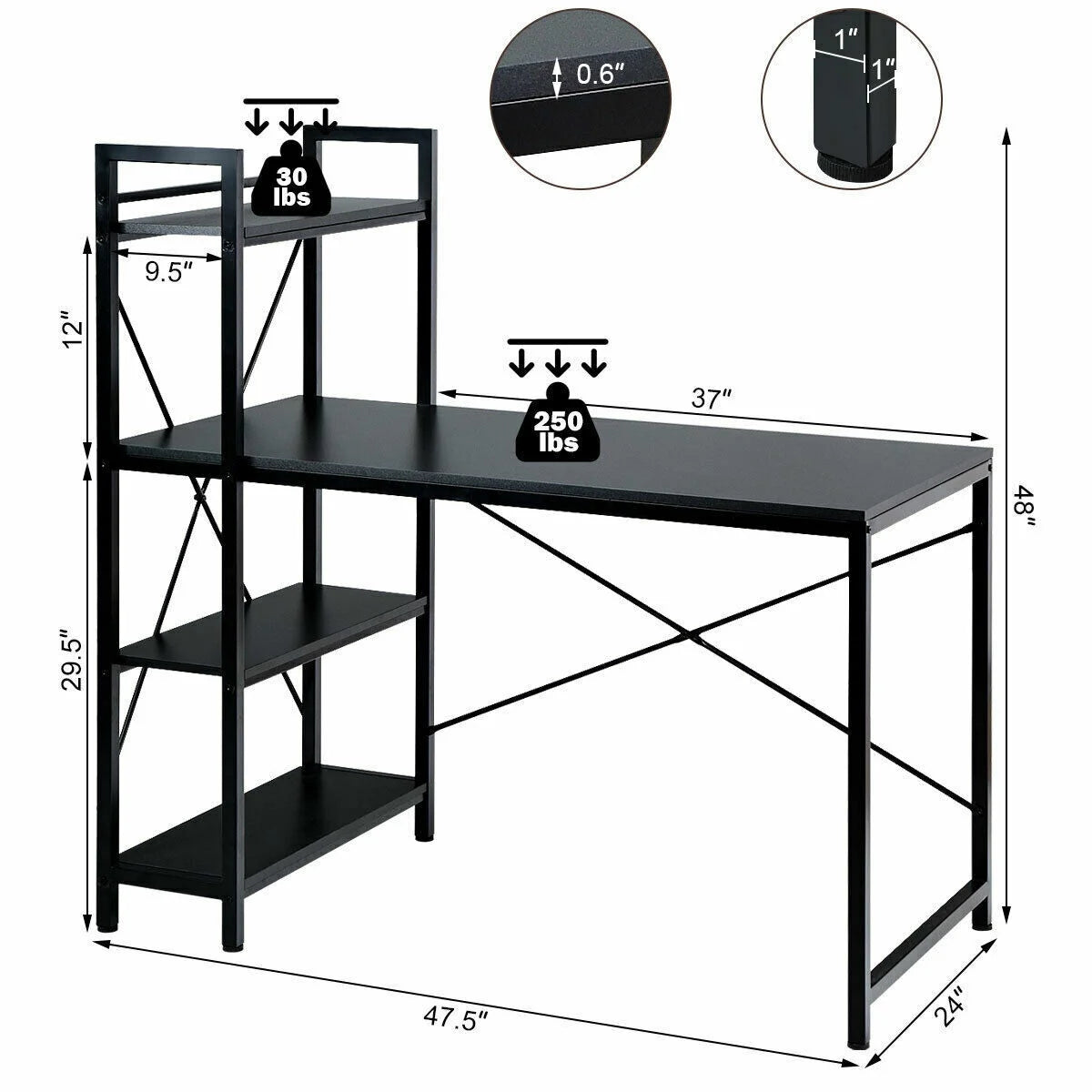 47.5" Computer Desk with 4 Tier Shelves T3323