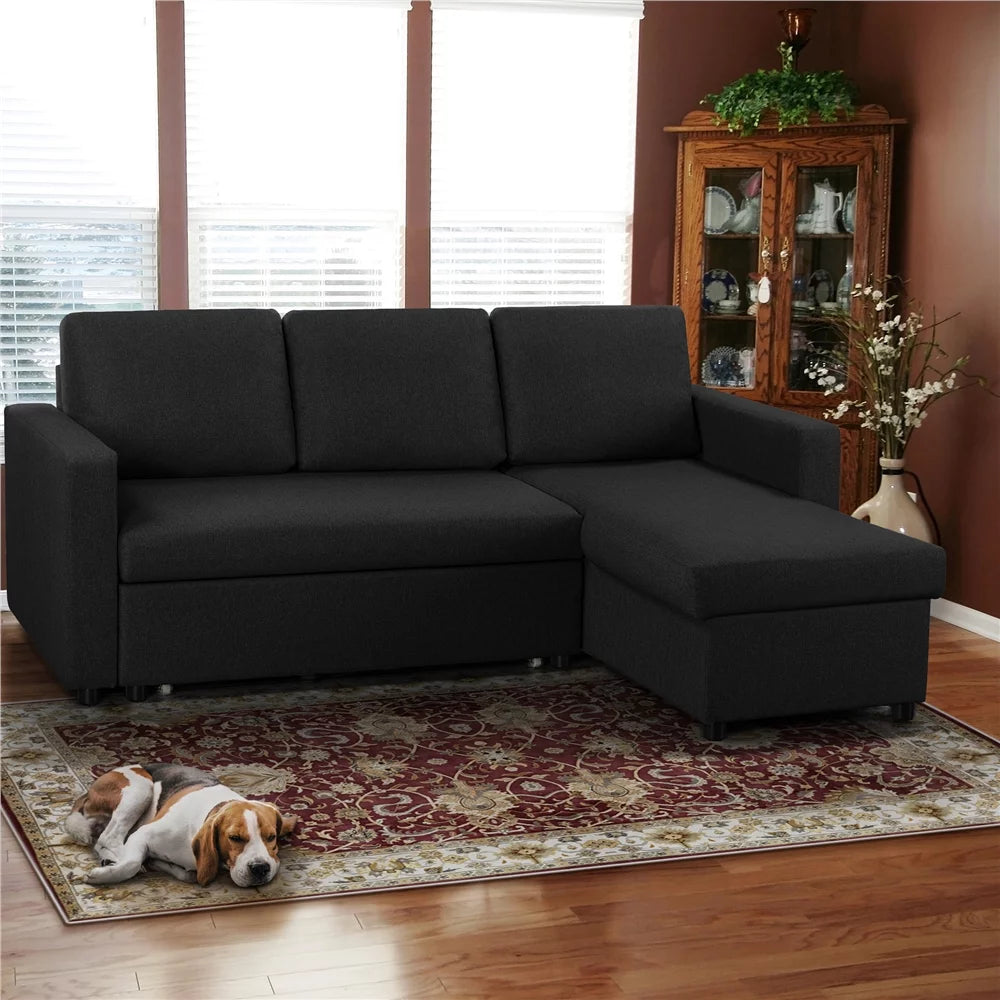 Dark Gray Reversible L-Shaped Sectional Sofa with Pull Out Bed N8868