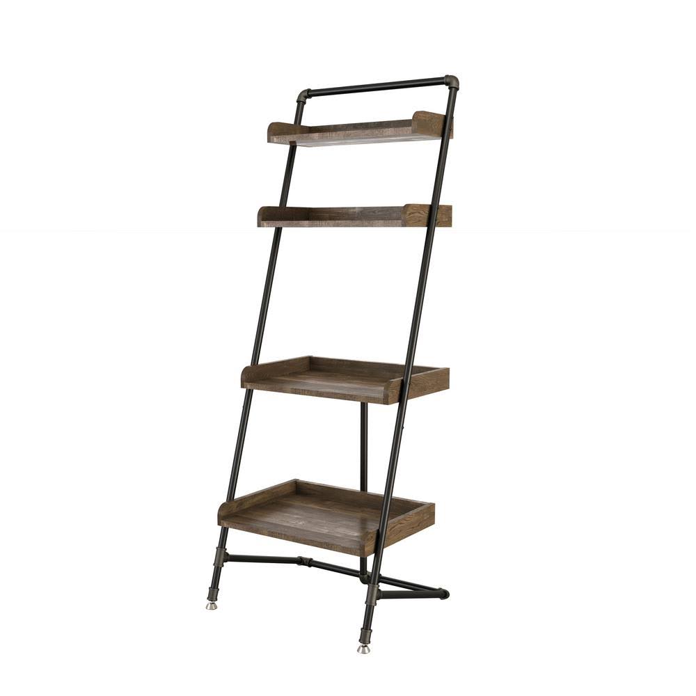 Vintage Gray Oak 4-Shelf Leaning Bookcase L650392