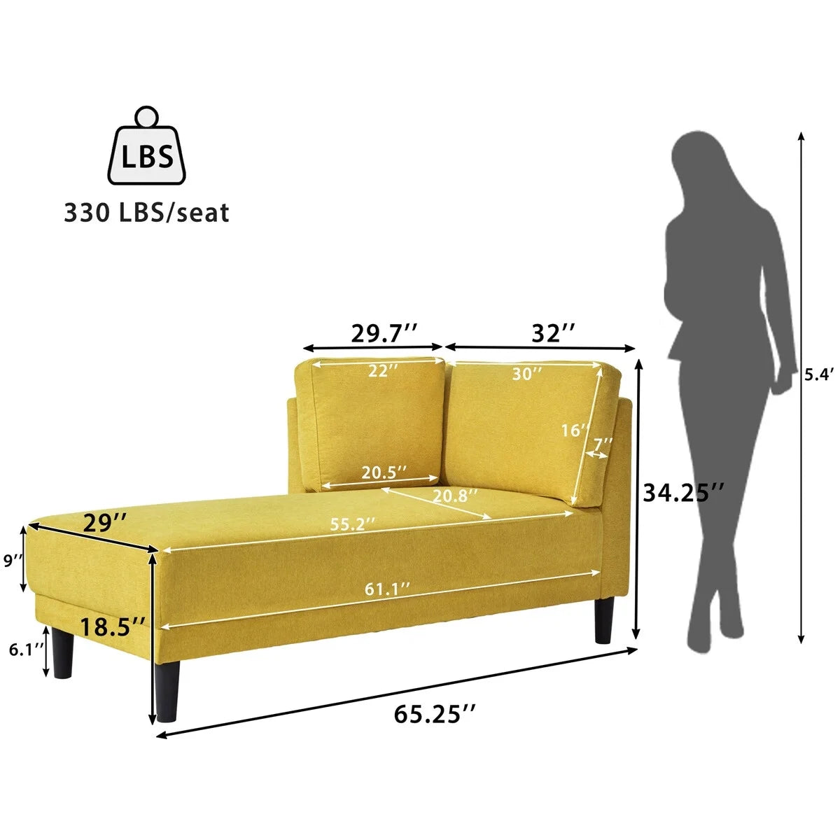 65" Mid-Century Modern Fabric Corner Lounge Chair K945