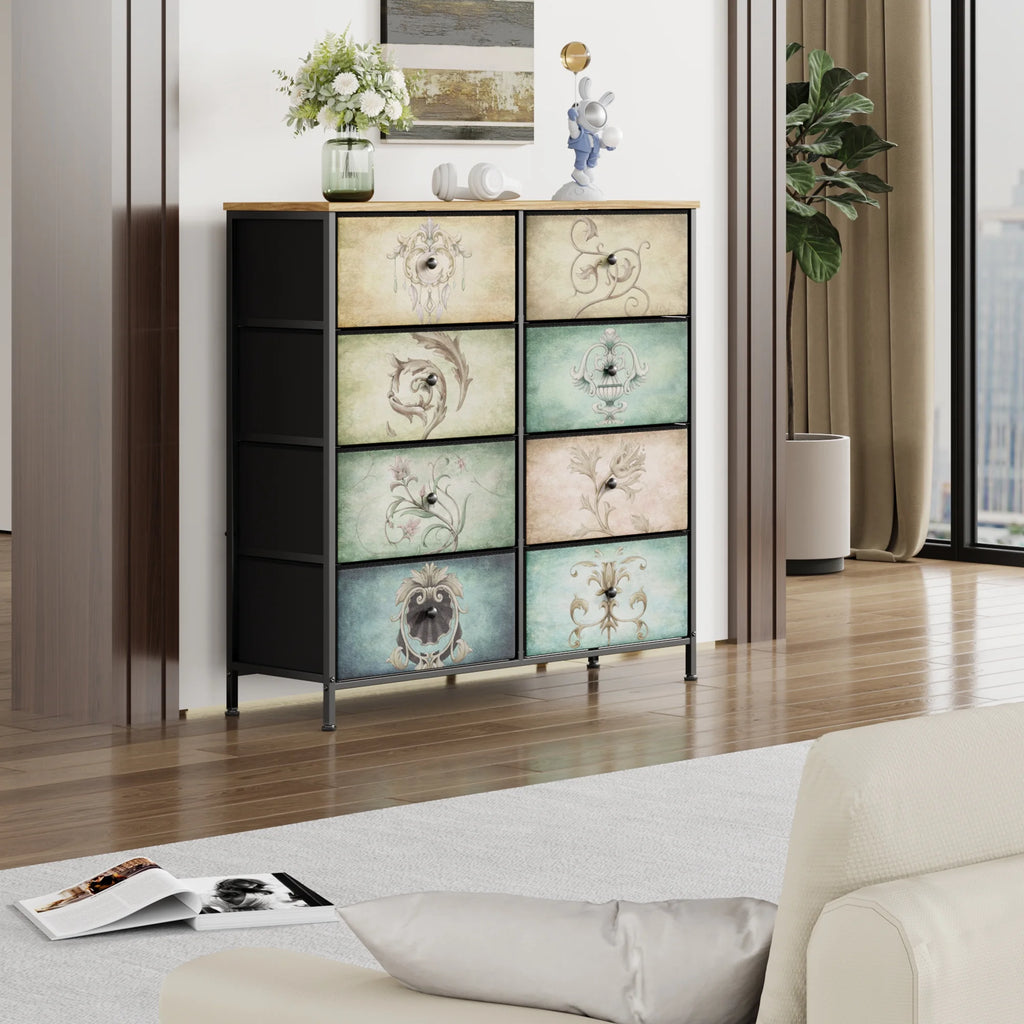 9 Drawer Dresser with Steel Frame Wooden Top F889451
