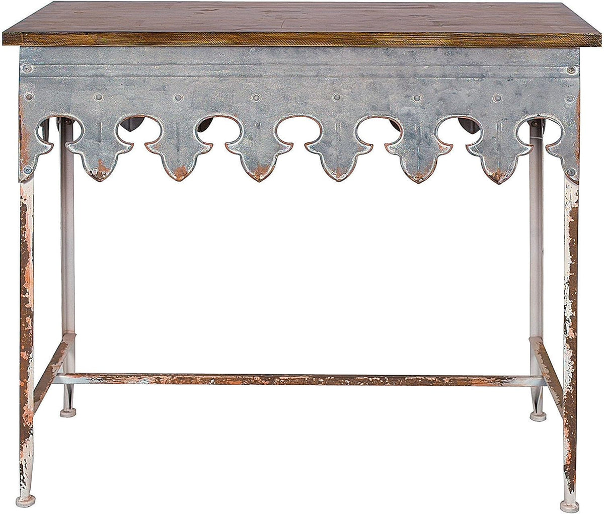 Metal Scalloped Edge Table Wood Top X899874