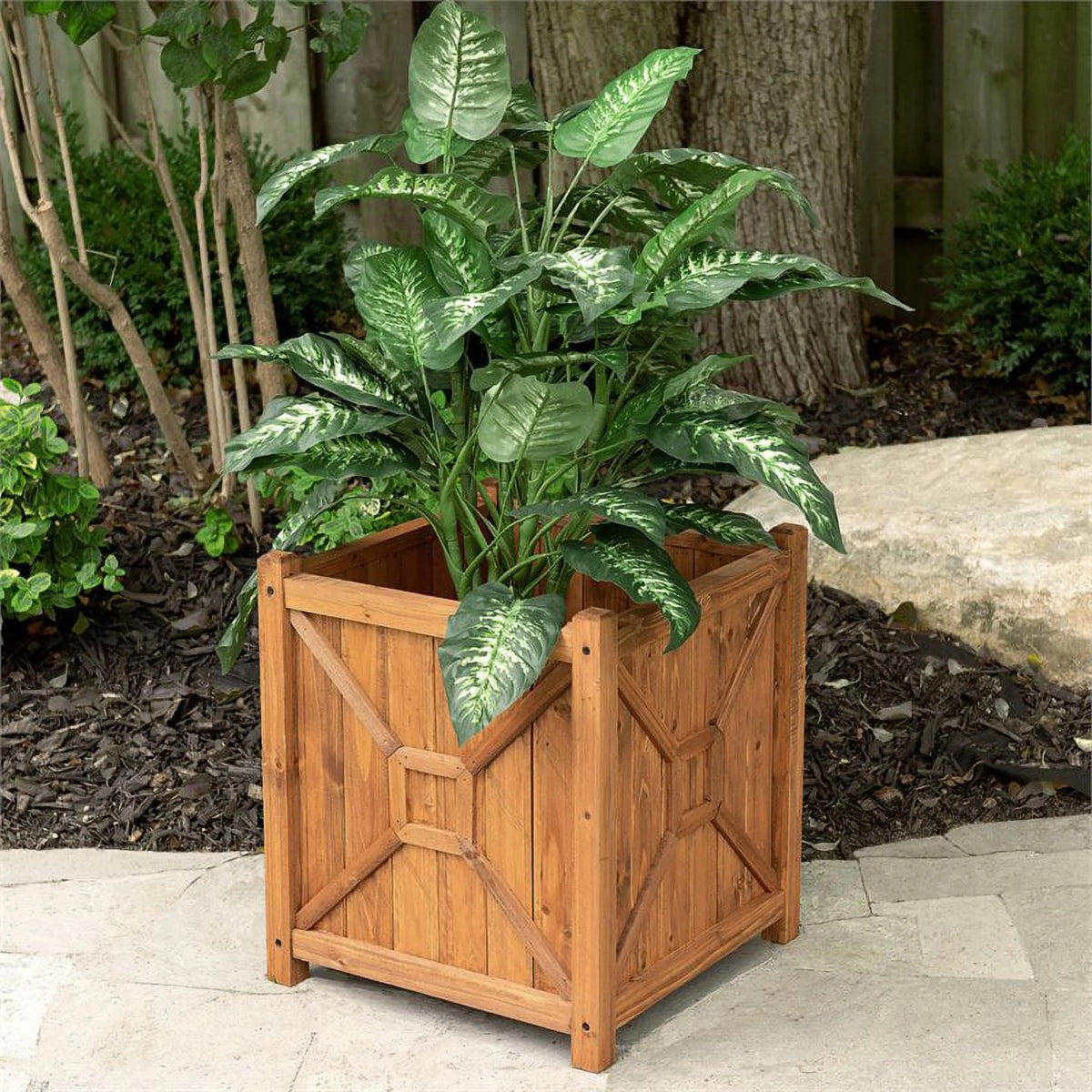 Medium Brown Wood Planter N33554