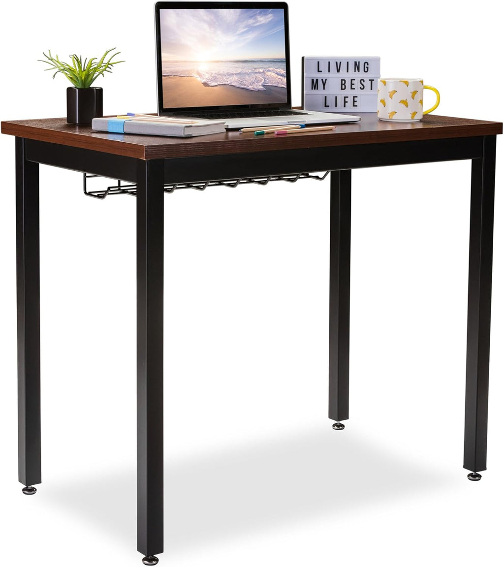 Small Computer Desk with Cable Management Tray, 36in Teak S97833