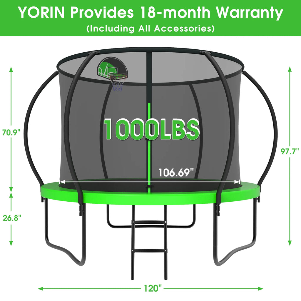 8FT Trampoline with Enclosure Net, Basketball Hoop, Ladder P53665