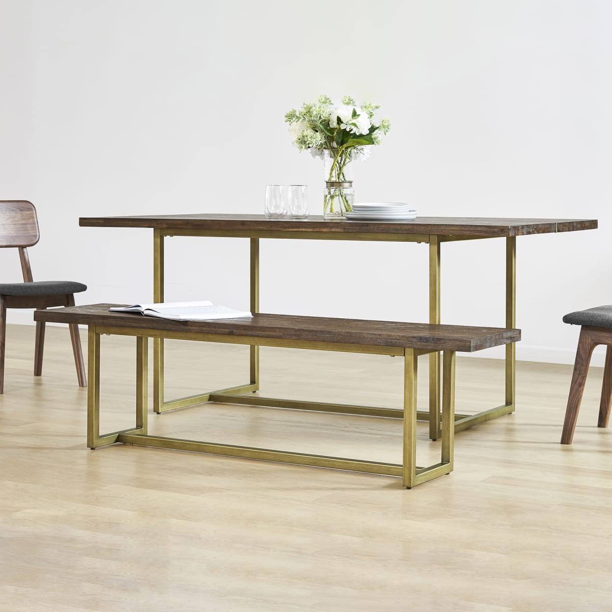 Acacia Wood Bench with Brass Legs O830848