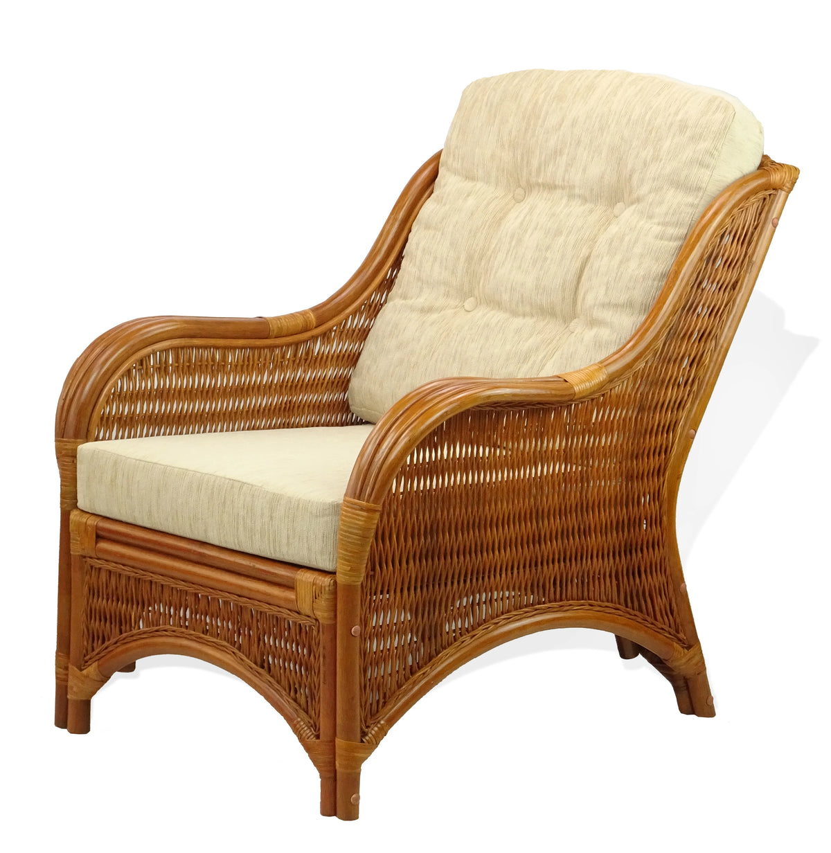 Natural Rattan Wicker Armchair with Cream Cushions S6594