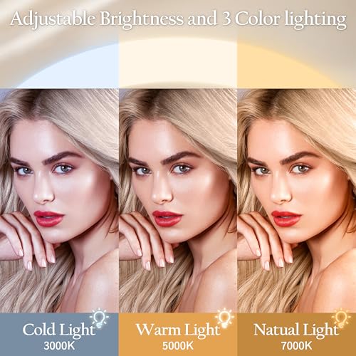 Gold Lighted Makeup Mirror, 14"x12" Vanity Mirror with Smart Touch Control, 3-Color Dimmable Lighting, 360° Rotation C687662