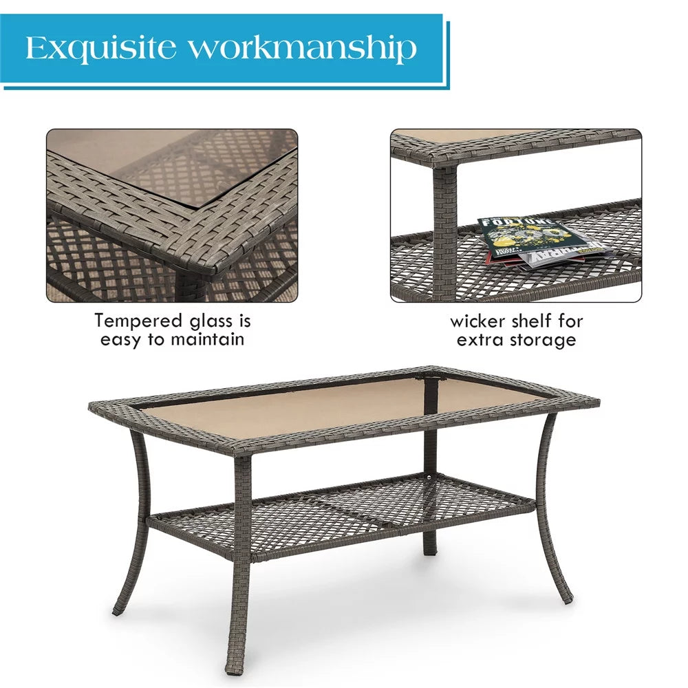 4 Pcs Patio Wicker Conversation Set with Coffee Table and Cushions R86304