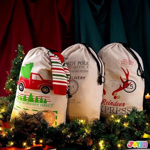 3 PCS Christmas Canvas Drawstring Gift Bag O99312