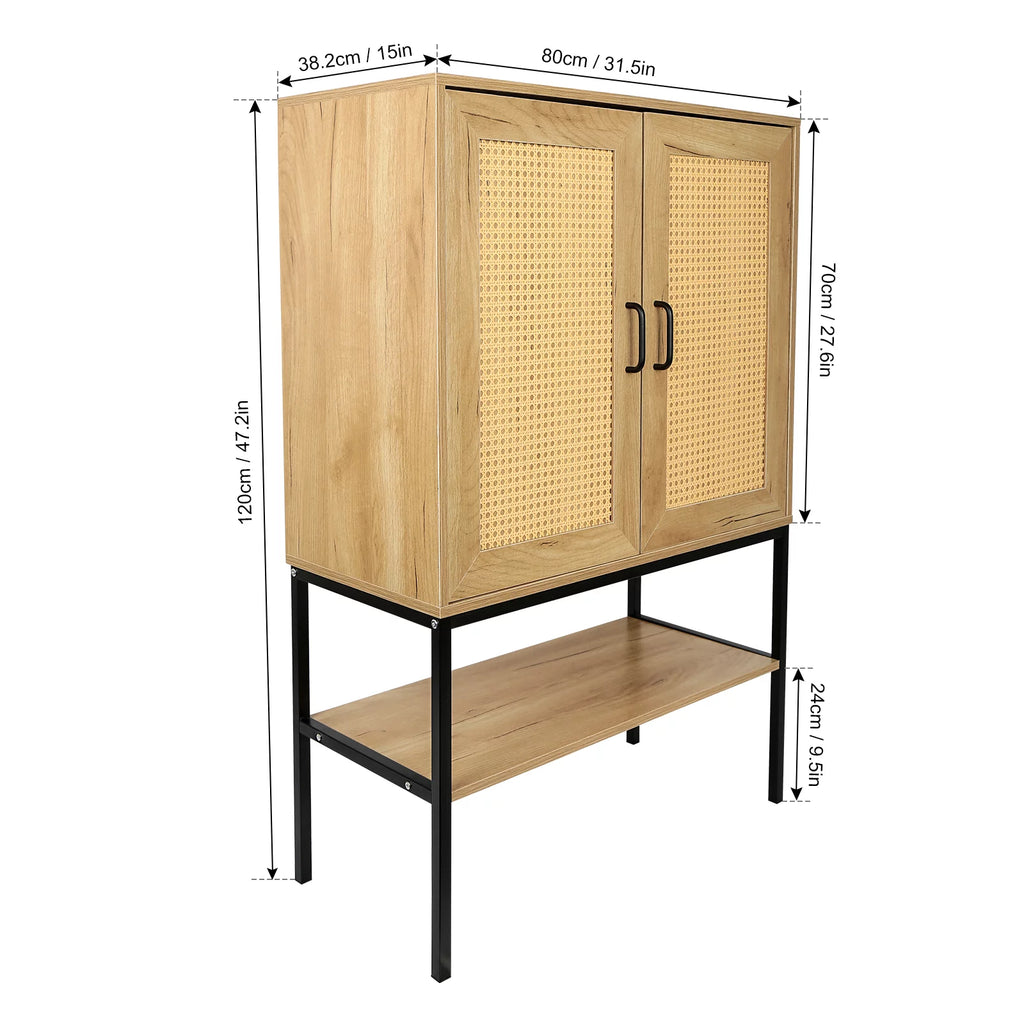 Rattan Doors Free Standing Storage Cabinet with Bottom Shelf H556037