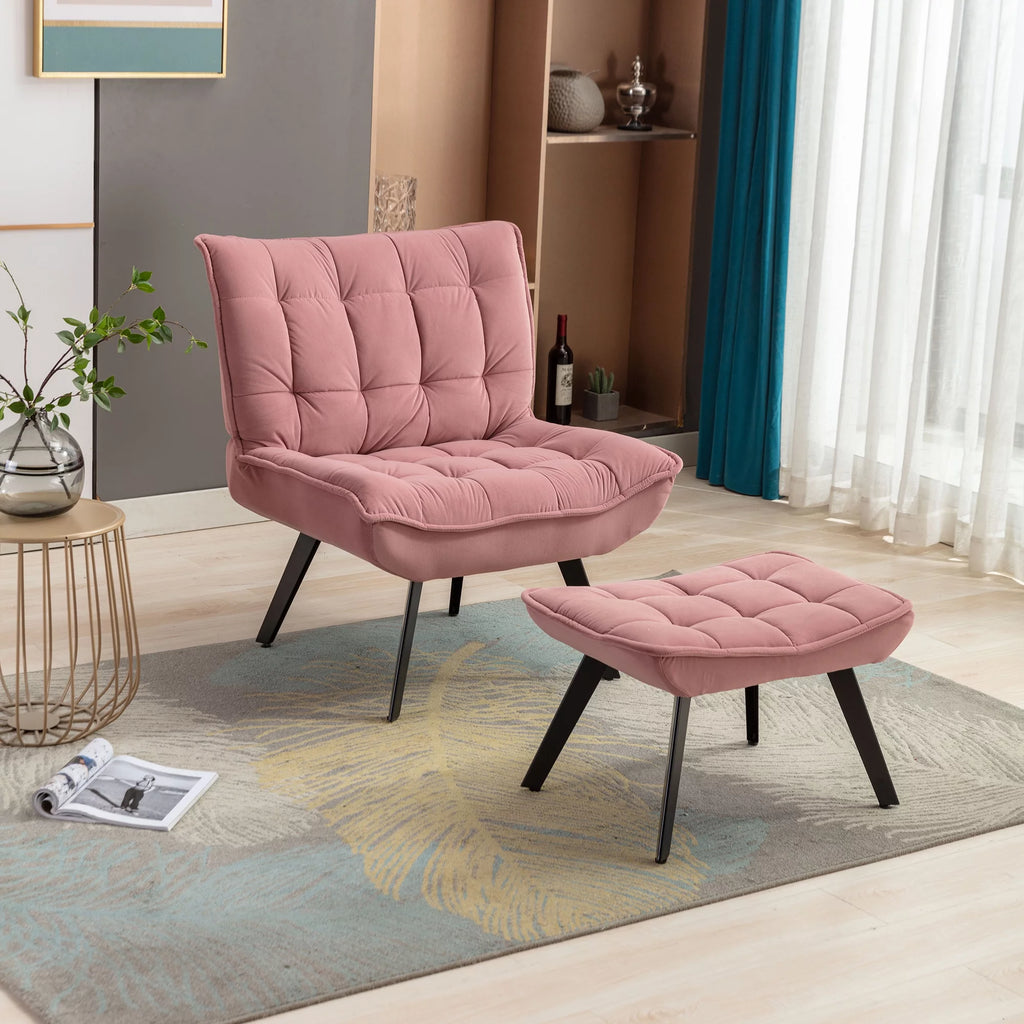 Soft Velvet Accent Chair with Ottoman I860