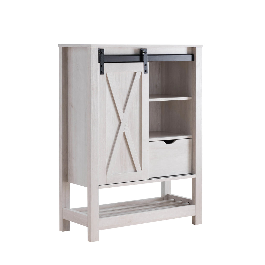 White Oak Sliding Barn Door Wine Cabinet with Drawer S241