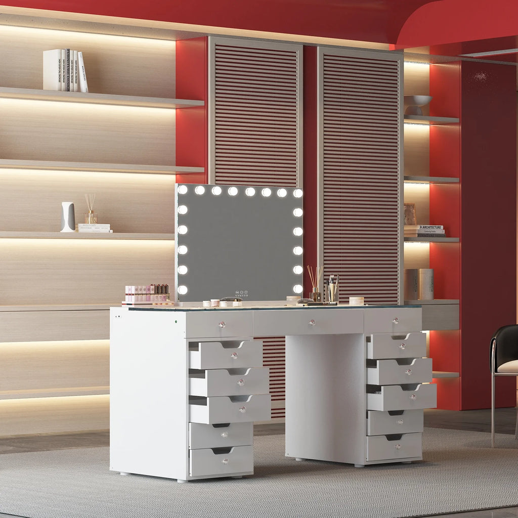 13 Drawers Makeup Vanity Table Desk with Lights X4736