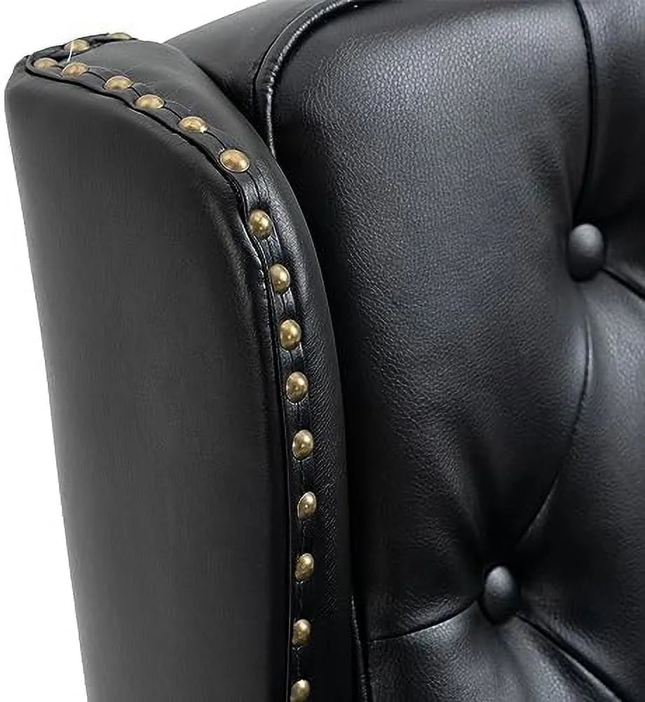 PU Leather Button Tufted Wing Back Accent Chair with Rubber Wood Legs Z94314