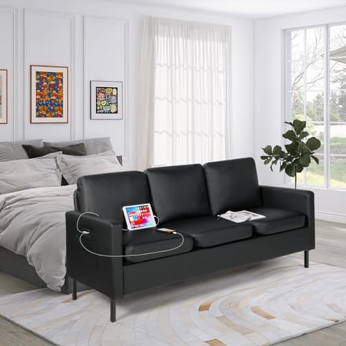 56" W Dark Grey Fabric Loveseat Sofa with 2 USB M3904