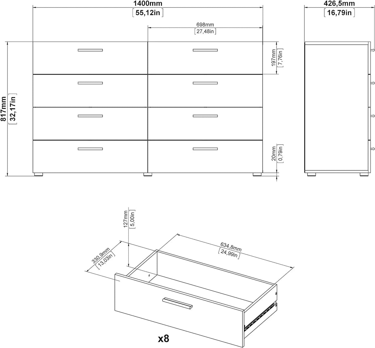 8 Drawer Walnut Dresser Q810029