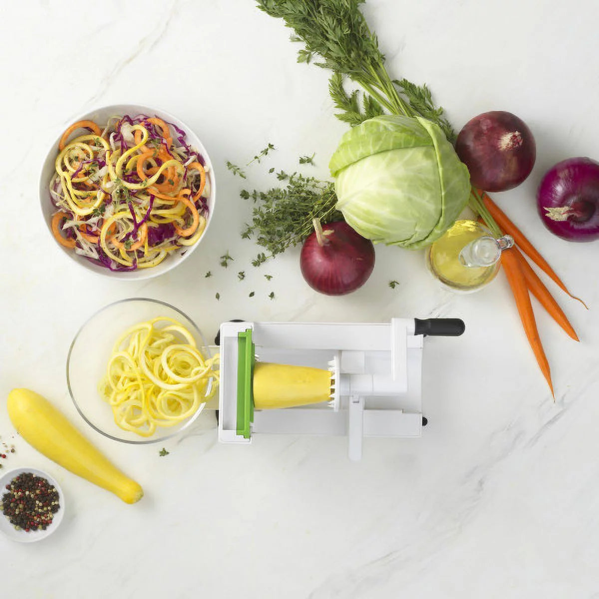 White Counter Top Veggie Spiralizer with Interchangeable Blades D9550