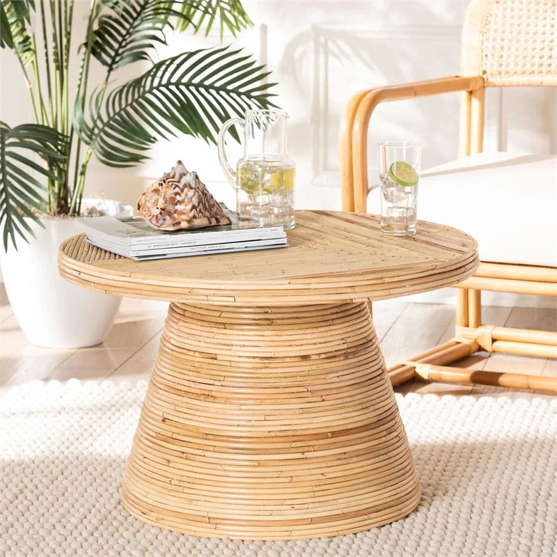 Natural Rattan and Mahogany Wood Coffee Table B5028