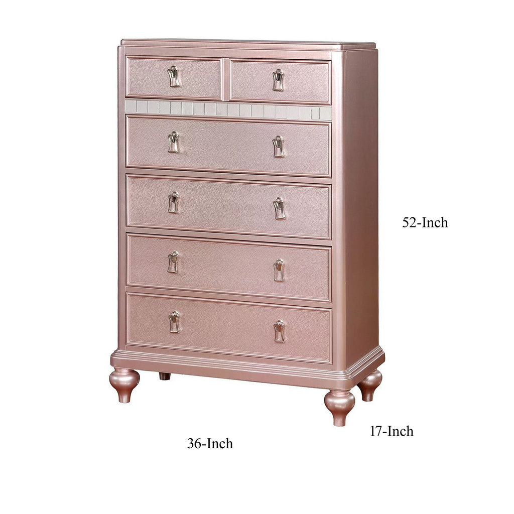 Pink 5 Drawer Solid Wood Chest with Mirror E289319