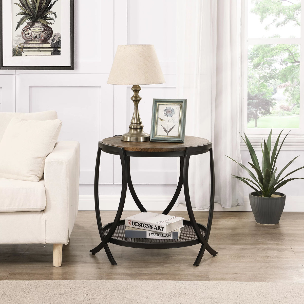 Brown 2-Tier Round End Table L353