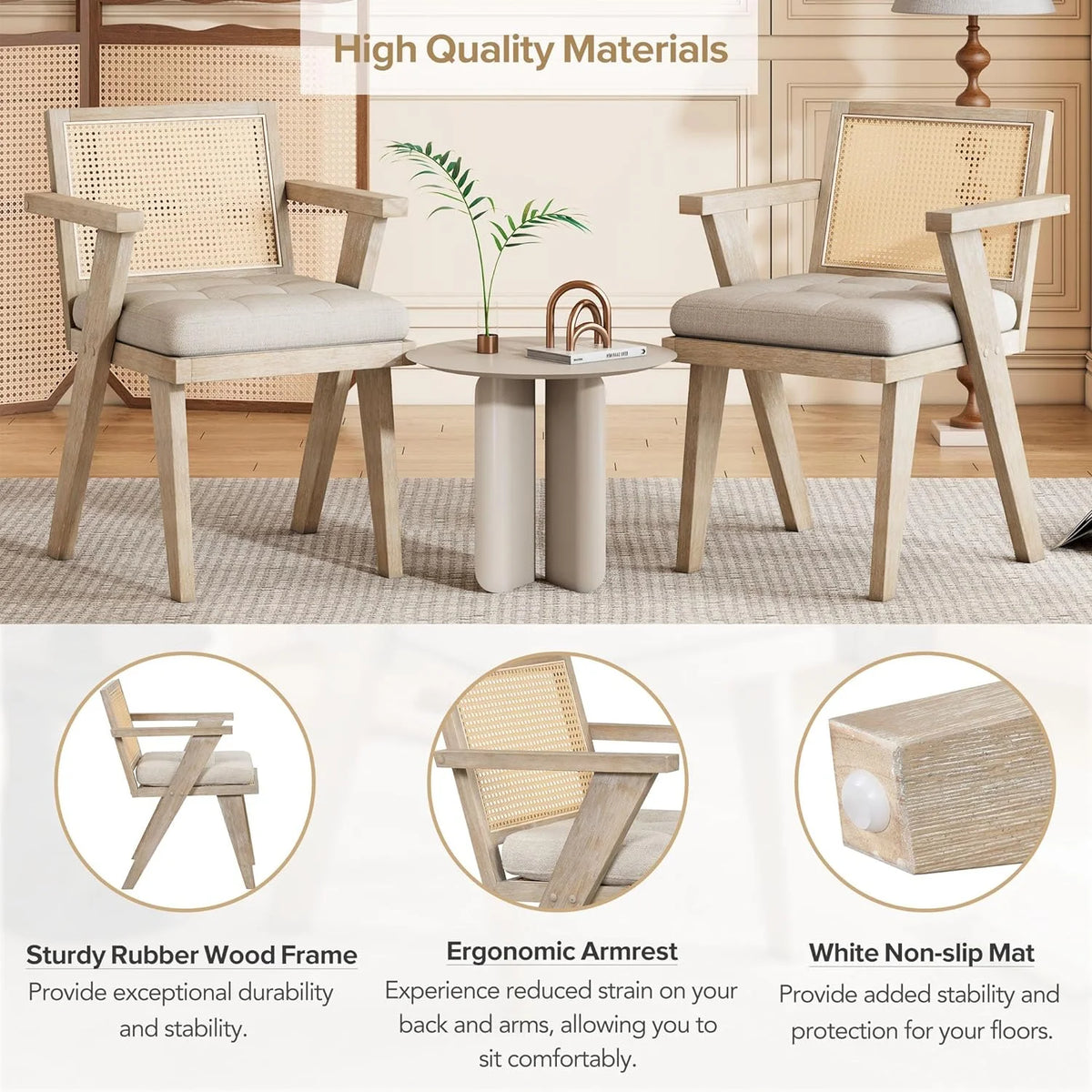 Mid Century Modern Accent Chair with Rattan Backrest and Padded Seat I96709