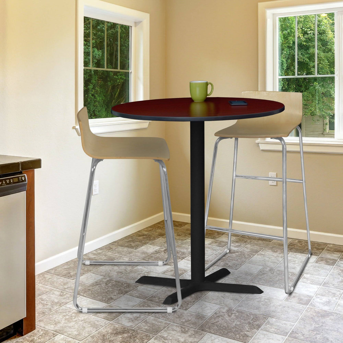 Mocha Walnut Chrome High Stool M508464