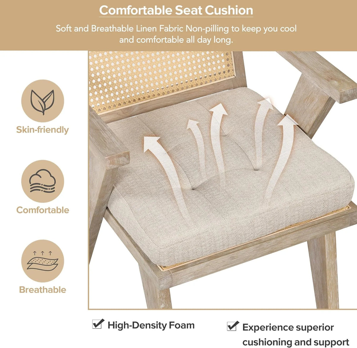 Mid Century Modern Accent Chair with Rattan Backrest and Padded Seat I96709