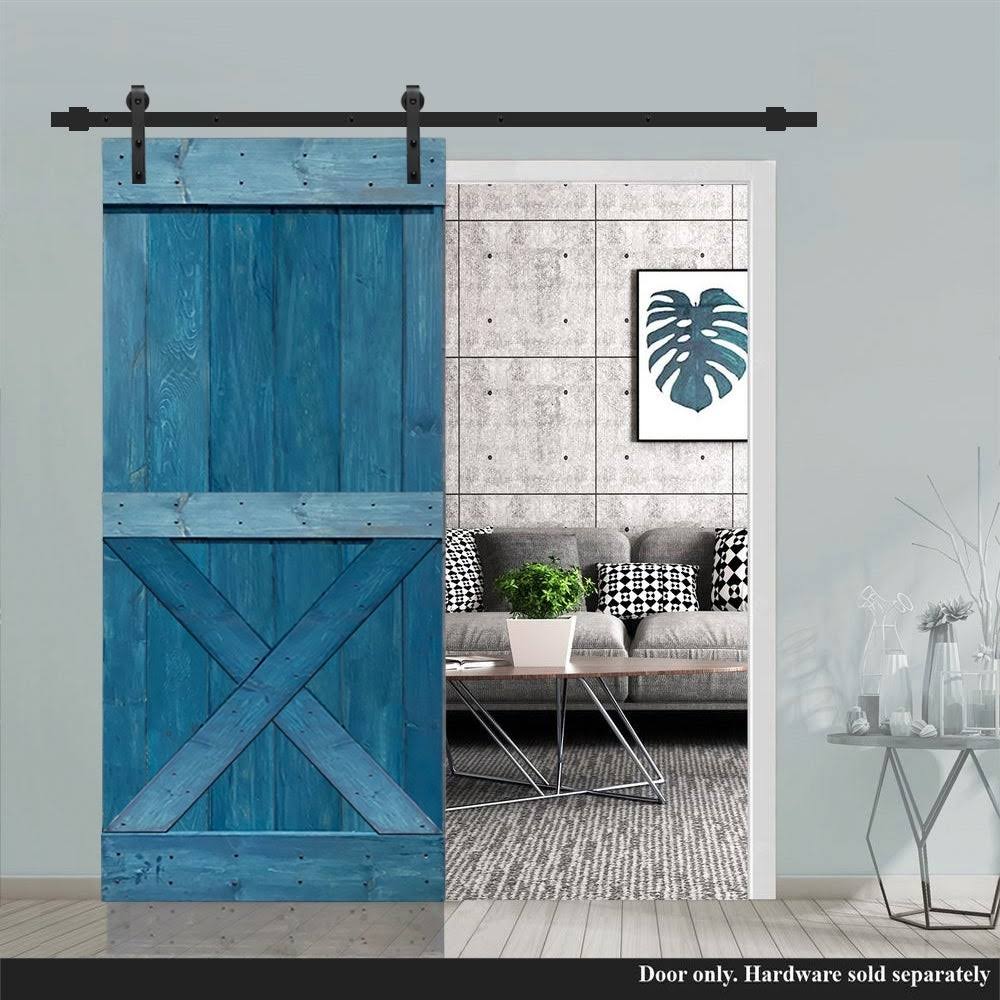 Ocean Blue Stained Pine Wood Interior Sliding Barn Door Slab M93138
