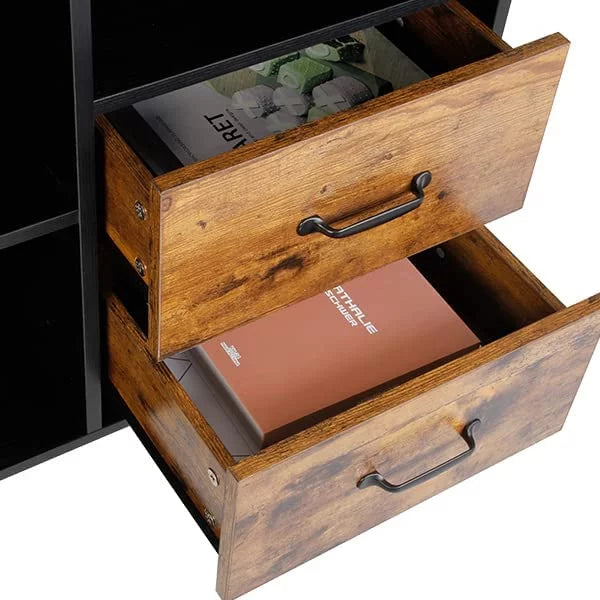 Black and Rustic Brown Wood Storage Cabinet with 1 Drawer K384