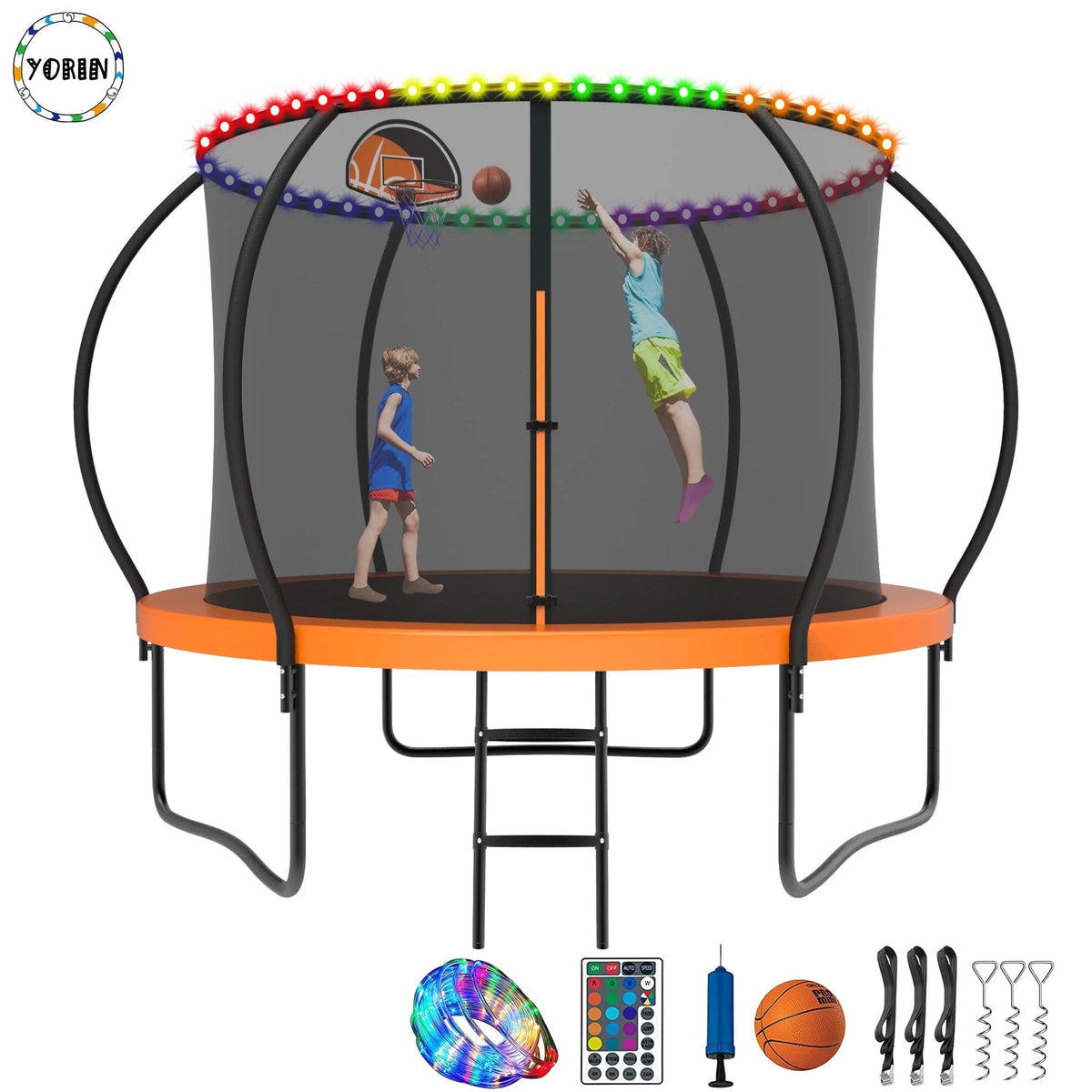 8FT Trampoline with Enclosure Net, Basketball Hoop, Ladder P53665