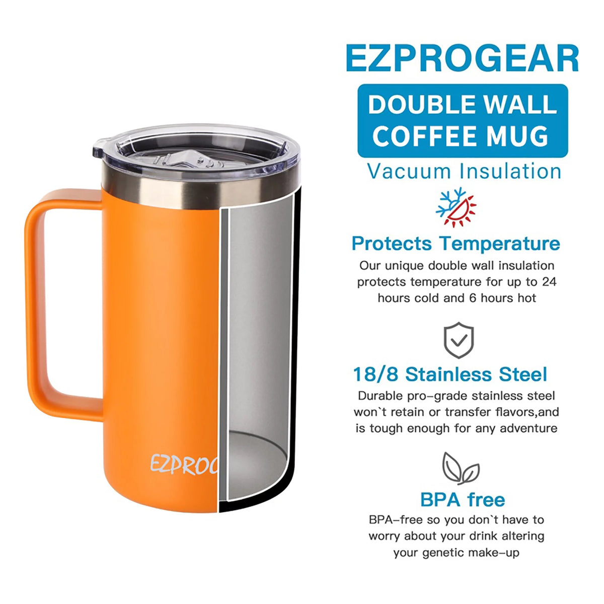 24 oz Stainless Steel Insulated Tumbler with Handle and Lid F4401